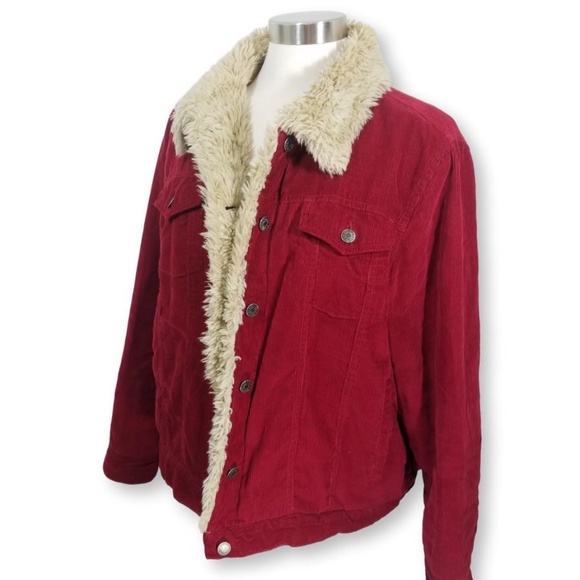 Guide Series Jackets & Blazers - Faux Sherpa Lined Trucker Red Cord Jacket XL